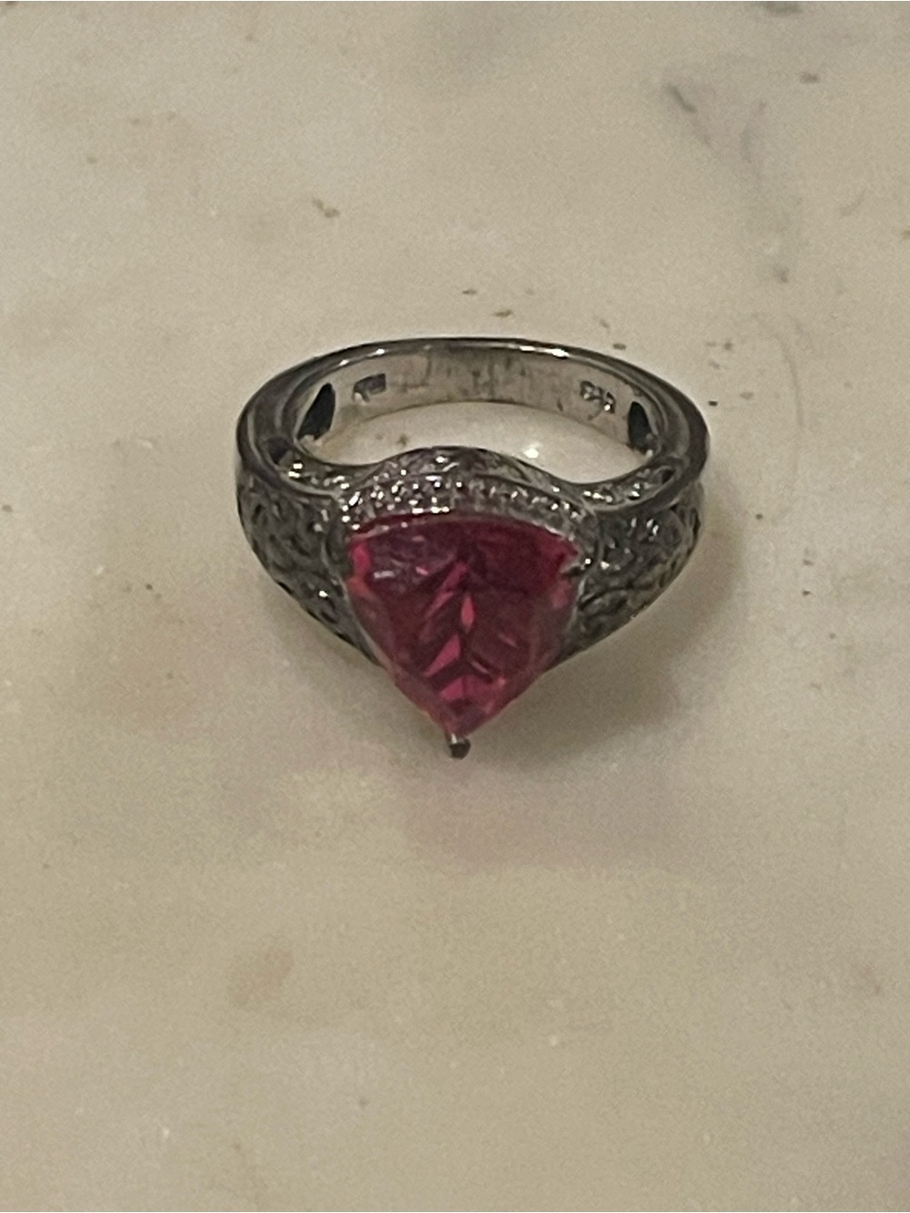 Silver Ring with Pink Trilliant Gemstone Size 6